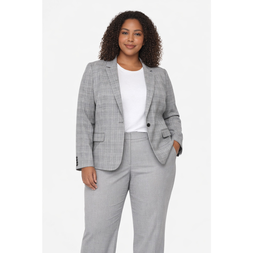 A New Direction Plaid Blazer Women’s 18 Grey Beige White Classic Workwear